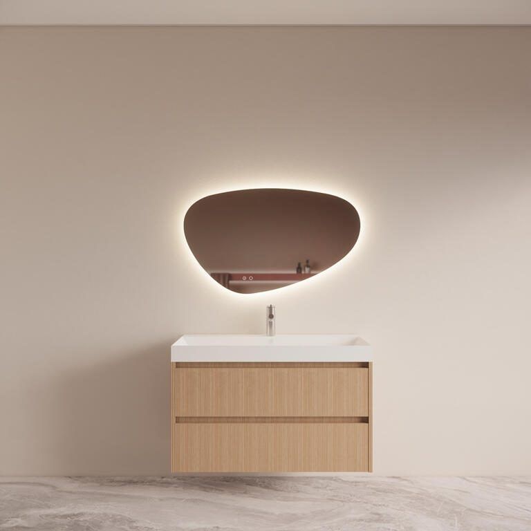 Boss & Wessing Badmeubelset BWS Riga Met Lako Wastafel Wit 100 cm Licht Eiken Japandi