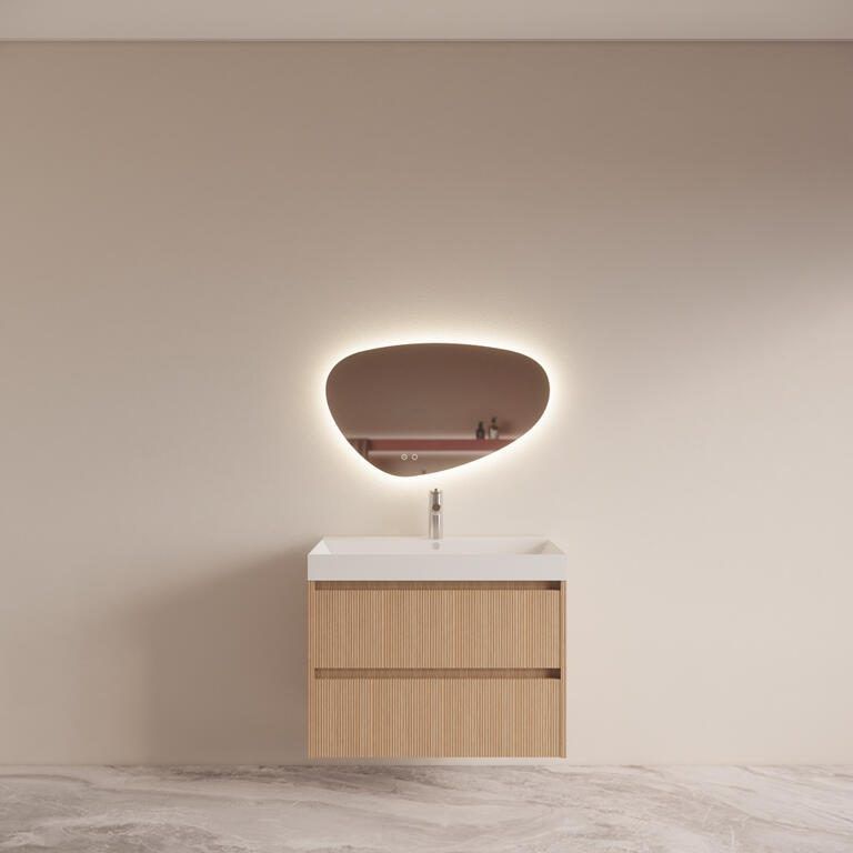 Boss & Wessing Badmeubelset BWS Riga Met Lako Wastafel Wit 80 cm Licht Eiken Japandi