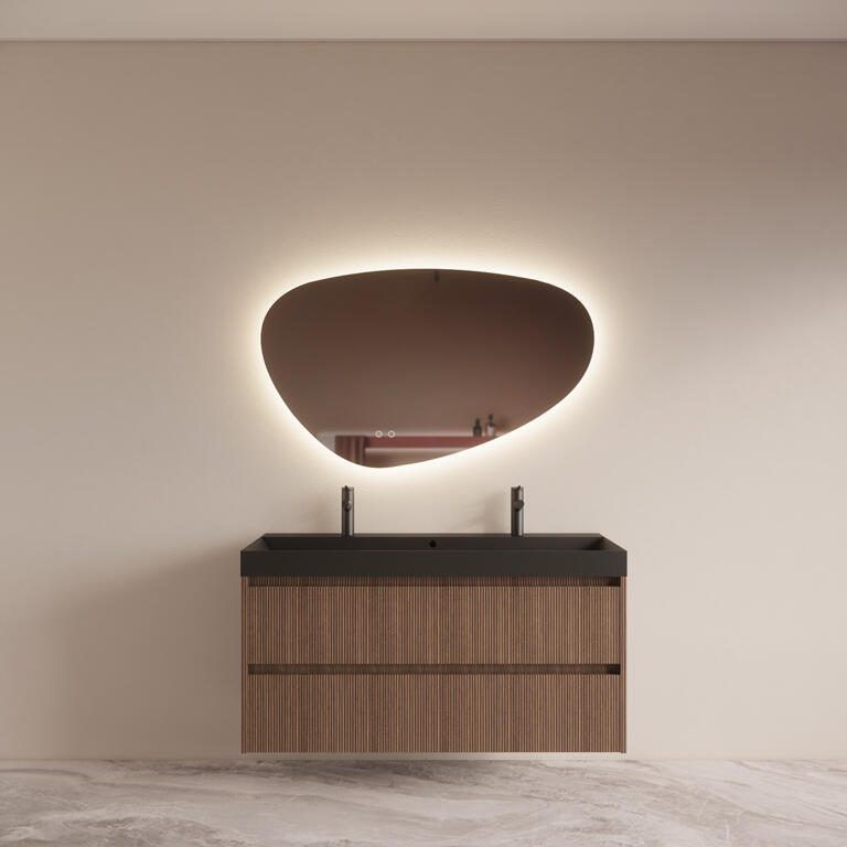 Boss & Wessing Badmeubelset BWS Riga met Lako Wastafel Zwart 140 cm Donker Eiken Japandi