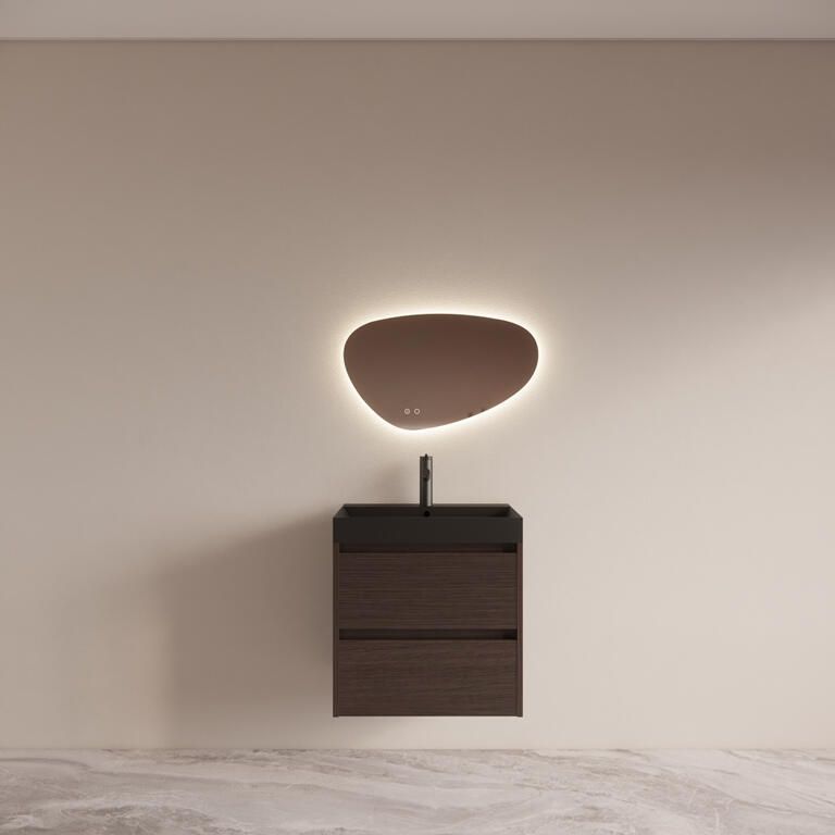 Boss & Wessing Badmeubelset BWS Riga met Lako Wastafel Zwart 60 cm Bruin Eiken