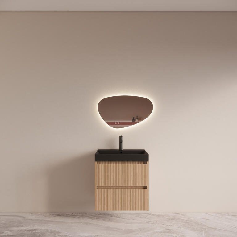 Boss & Wessing Badmeubelset BWS Riga met Lako Wastafel Zwart 60 cm Licht Eiken Japandi