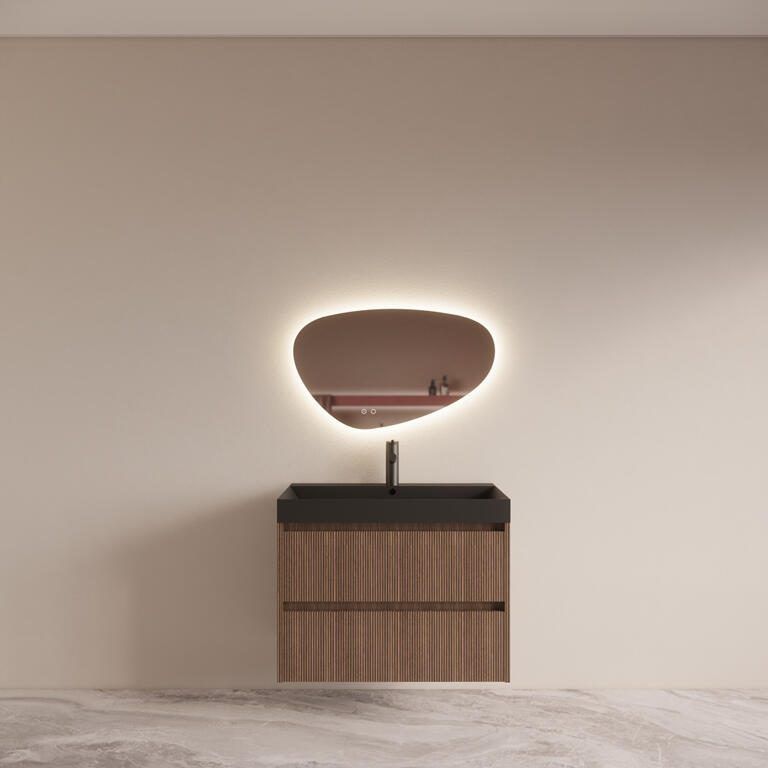 Boss & Wessing Badmeubelset BWS Riga met Lako Wastafel Zwart 80 cm Donker Eiken Japandi