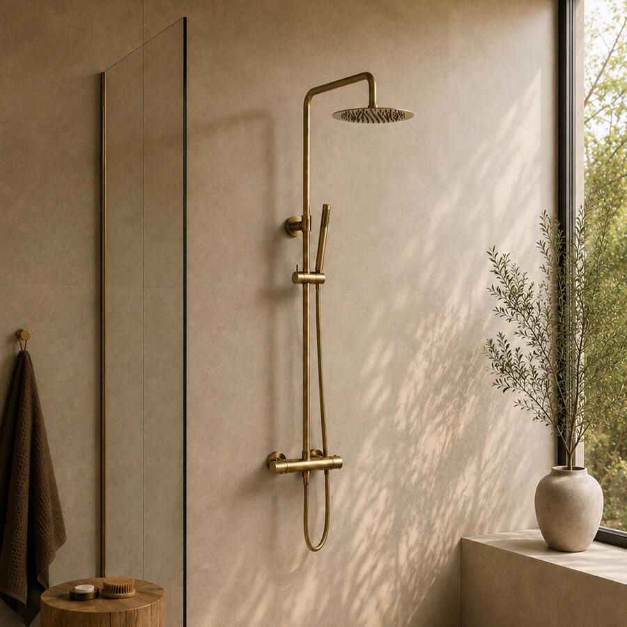 Aqua Splash Opbouw Regendouche Set Colorato Thermostatisch Hoofddouche 20 cm Rond Geborsteld Goud