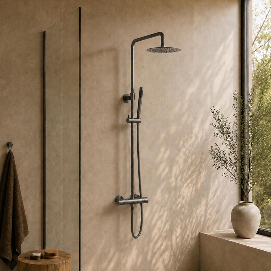 Aqua Splash Opbouw Regendouche Set Colorato Thermostatisch Hoofddouche 20 cm Rond Gunmetal