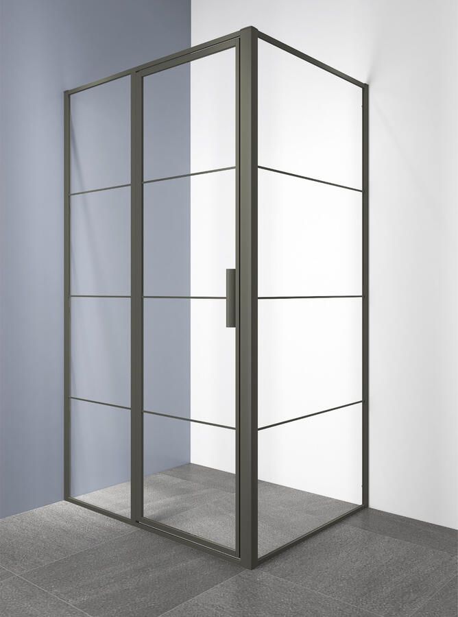 Boss & Wessing BWS Douchecabine Deur Frame met Vast Paneel 90x200 cm 8 mm NANO Glas Mat Groen Raster