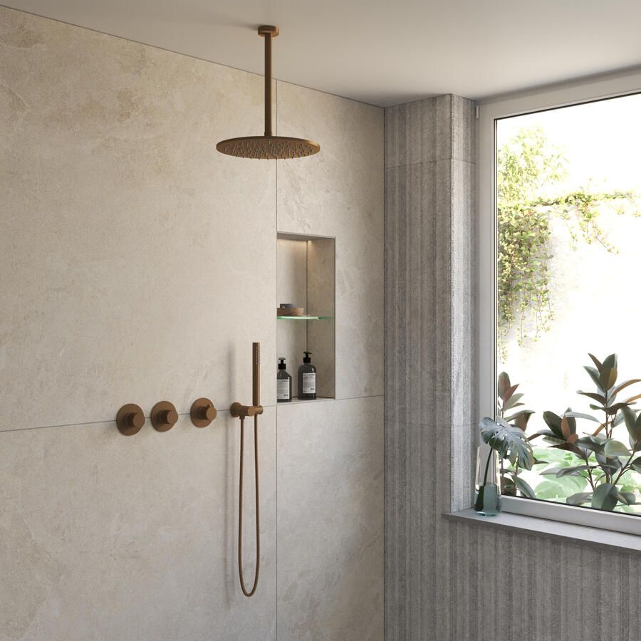 Boss & Wessing BWS Inbouw Regendouche | Sensa | Brons | Plafonduitloop | 30cm Hoofddouche met Handdouche | Stopkranen