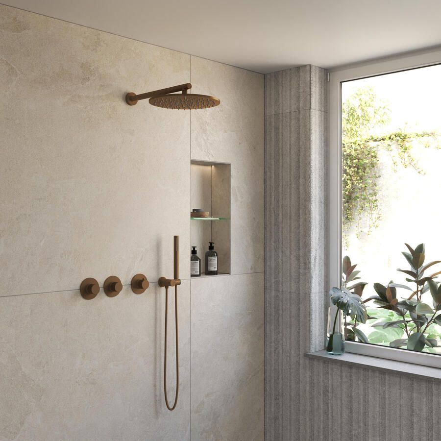 Boss & Wessing BWS Inbouw Regendouche | Sensa | Brons | Wanduitloop | 30cm Hoofddouche met Handdouche | Stopkranen