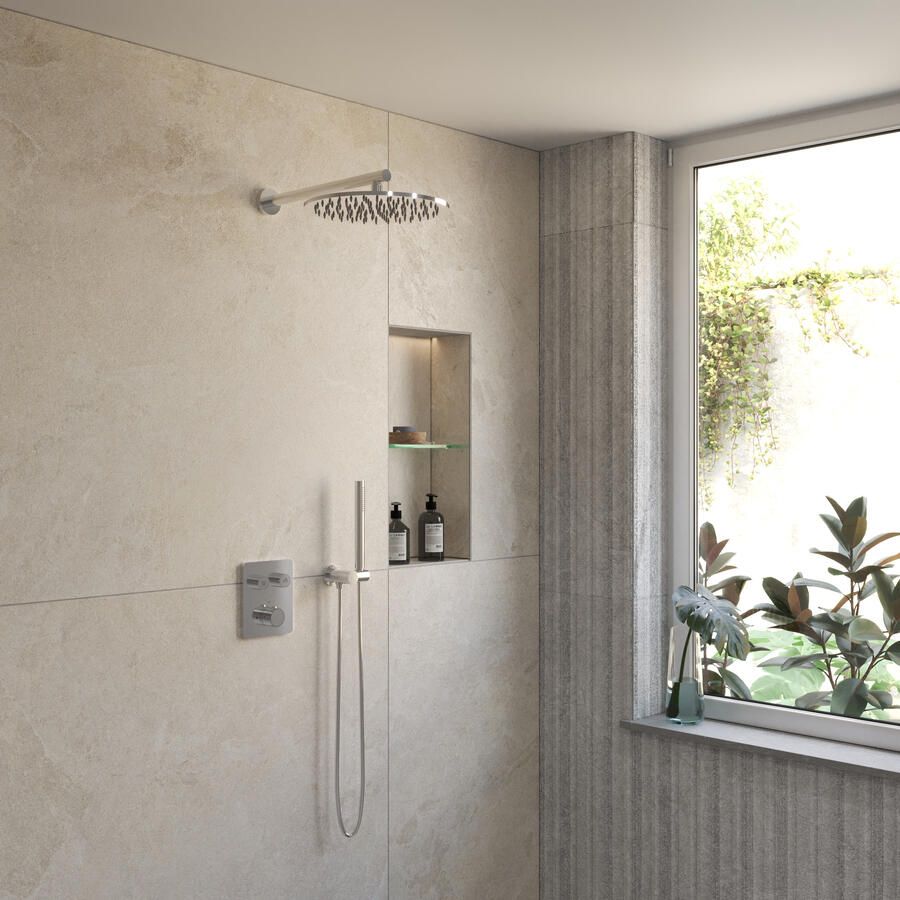 Boss & Wessing BWS Inbouw Regendouche | Sensa | Chroom | Wanduitloop | 30cm Hoofddouche met Handdouche | Drukknoppen