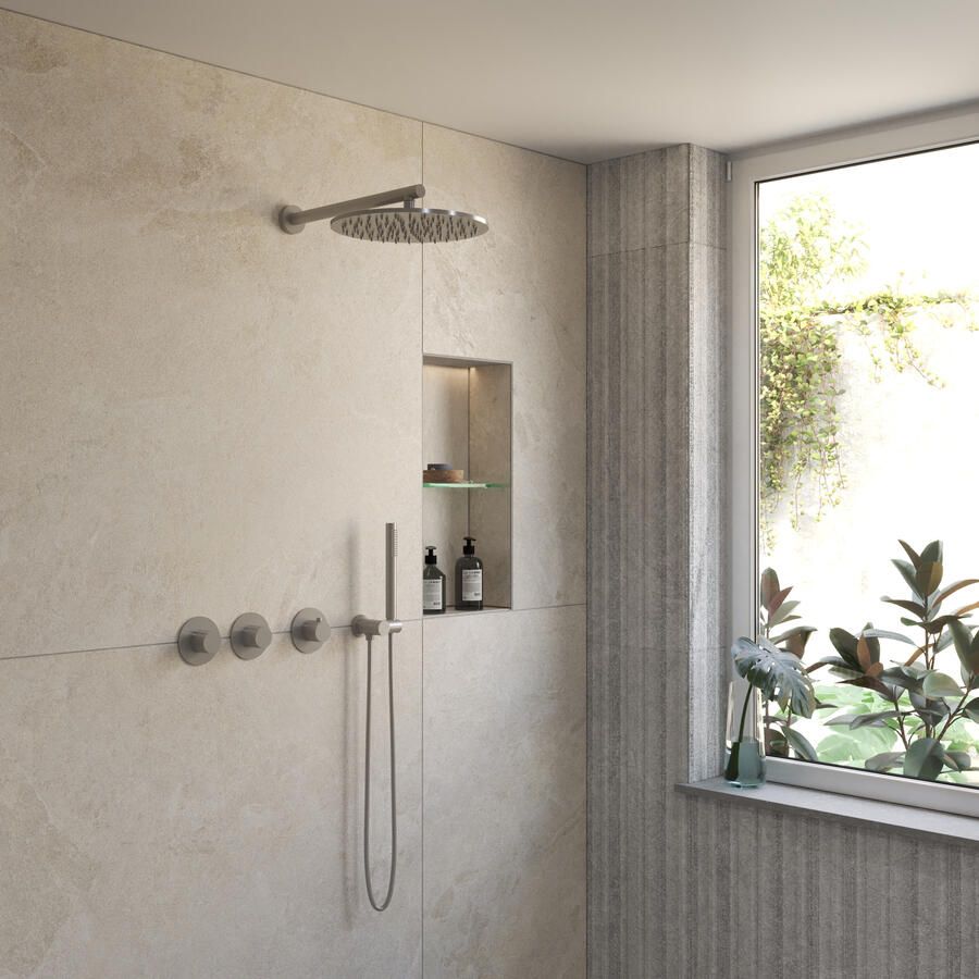 Boss & Wessing BWS Inbouw Regendouche | Sensa | Gunmetal | Wanduitloop | 30cm Hoofddouche met Handdouche | Stopkranen