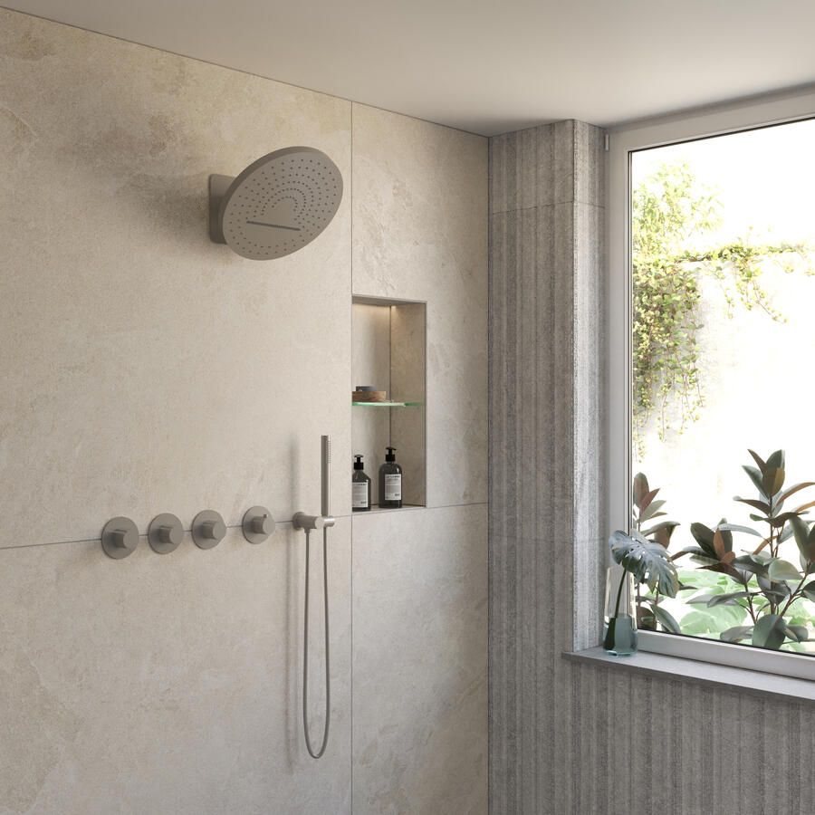 Boss & Wessing BWS Inbouw Regendouche | Sensa | Geborsteld RVS | Wanduitloop | 32cm Hoofddouche met Handdouche | Stopkranen | Tropical Rain