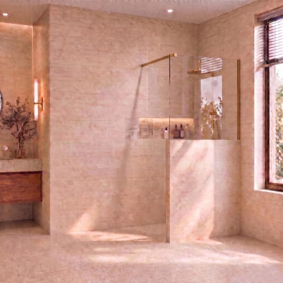 Boss & Wessing BWS Midline Halfhoge Inloopdouche 90x80 cm Messing Goud Helder Nano Coating Met Profielset