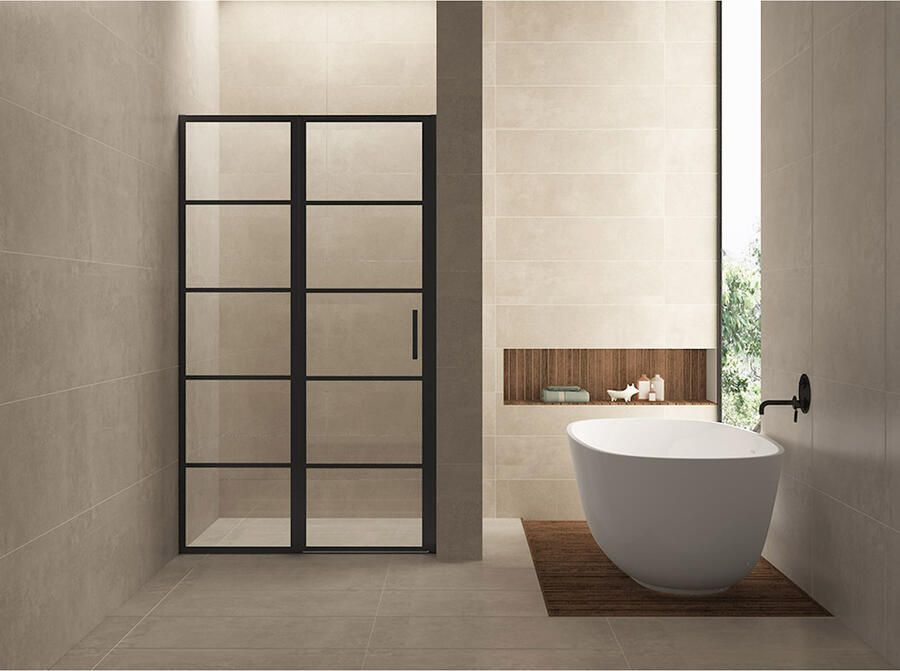 Boss & Wessing BWS Nisdeur INDUS met Vast Paneel 90x200 cm 8 mm NANO Glas Omkeerbaar Mat Zwart