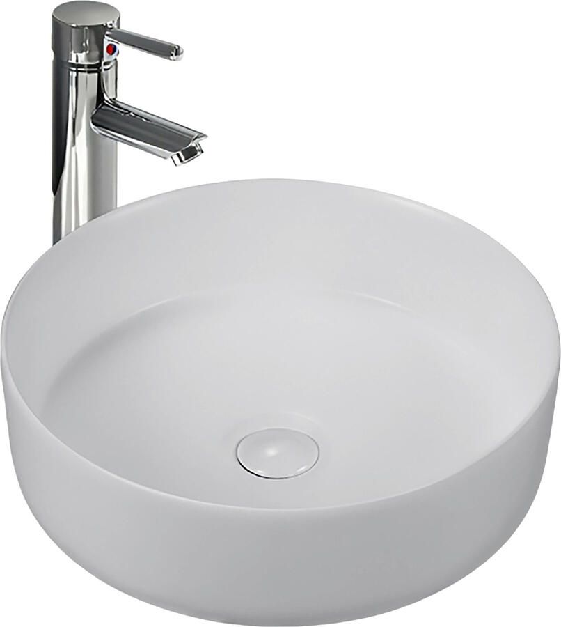 Boss & Wessing BWS Odon Waskom Mat Wit 36x12 5 cm Rond Keramiek Met Waste Opbouw