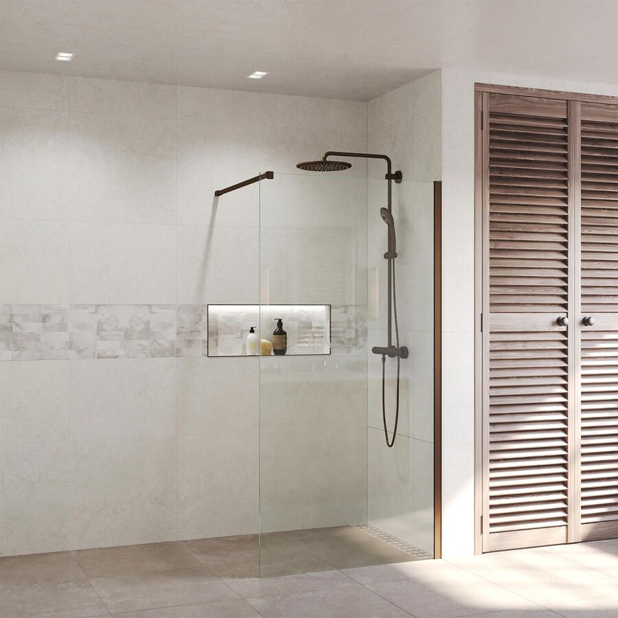 Boss & Wessing BWS Pro Line Inloopdouche Helder Glas 80x200 Tuscany Bruin Profiel En Stang