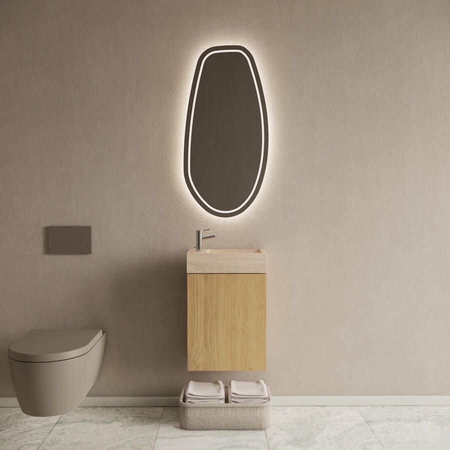 Boss & Wessing BWS Riga Artisan Eiken Toiletmeubel Met Fontein 40x50x22 cm Travertin