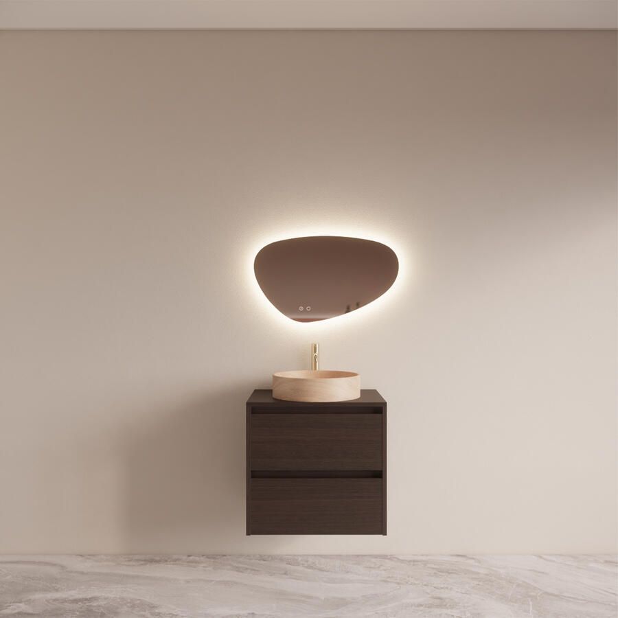 Boss & Wessing BWS Riga Badmeubelset Bruin Eiken 60 cm Met Topplaat en Waskom Travertin