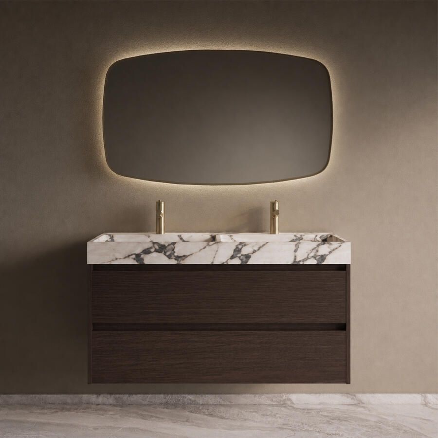 Boss & Wessing BWS Riga Badmeubelset Met Wastafel 120 cm Bruin EIken Calacatta Viola