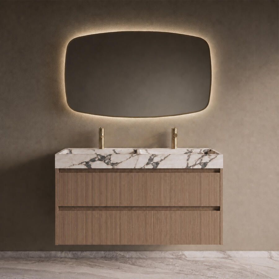 Boss & Wessing BWS Riga Badmeubelset Met Wastafel 120 cm Donker EIken Japandi Calacatta Viola