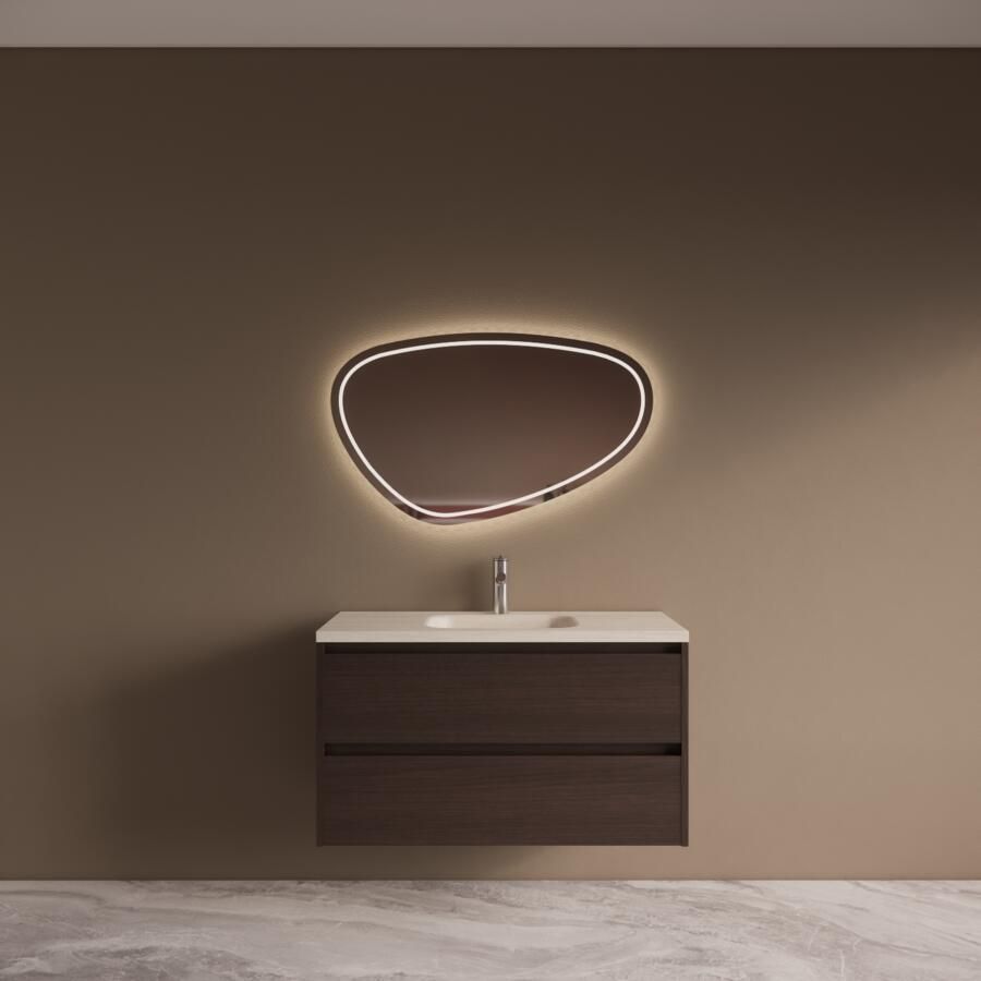 Boss & Wessing BWS Riga Bruin Eiken Badmeubelset Met Wastafel 100 cm Travertin Sintered Stone Keramisch