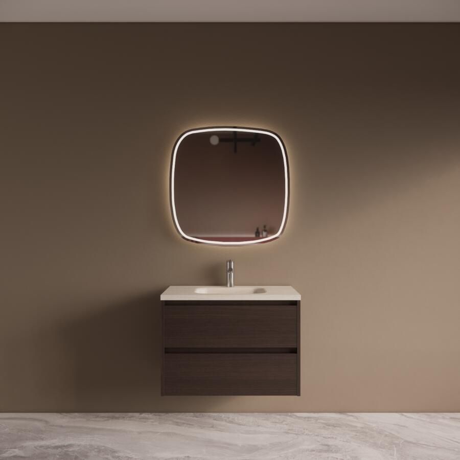 Boss & Wessing BWS Riga Bruin Eiken Badmeubelset Met Wastafel 60 cm Travertin Sintered Stone Keramisch