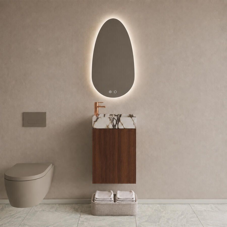 Boss & Wessing BWS Riga Choco Eiken Toiletmeubel Met Fontein 40x50x22 cm Calacatta Viola