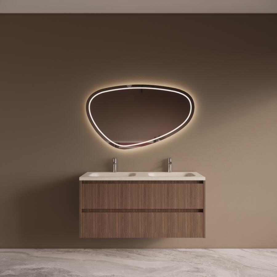 Boss & Wessing BWS Riga Donker Eiken Japandi Badmeubelset Met Wastafel 120 cm Travertin Sintered Stone Keramisch
