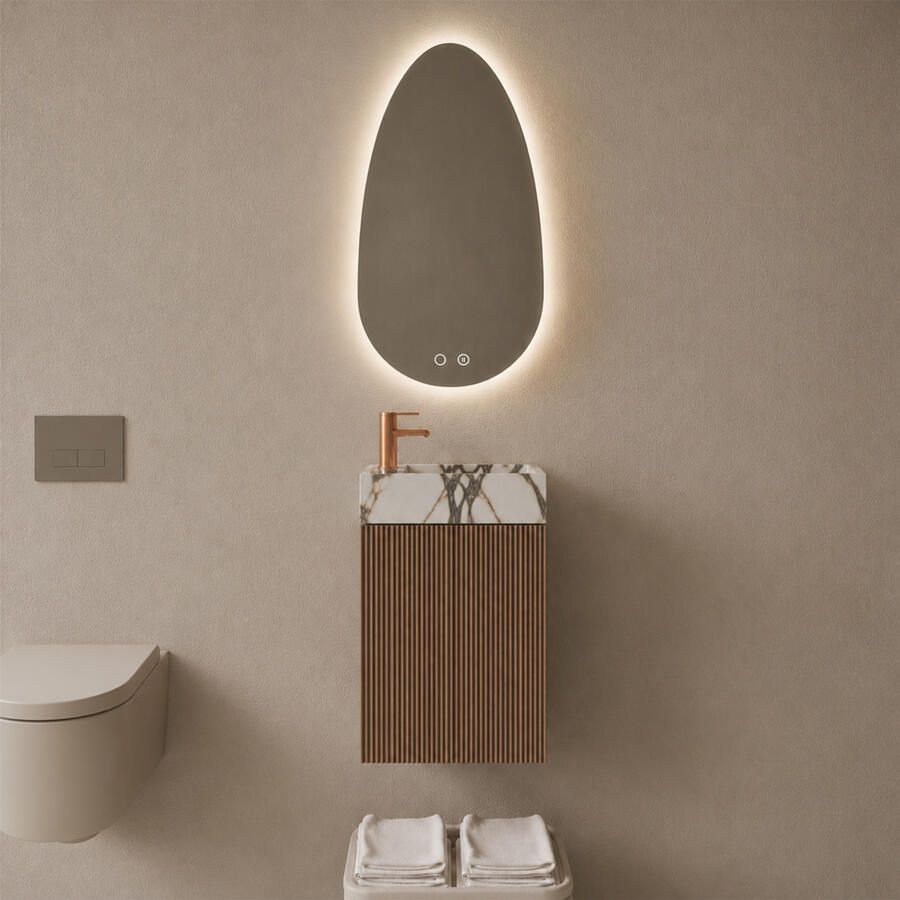 Boss & Wessing BWS Riga Donker Eiken Japandi Toiletmeubel Met Fontein 40x50x22 cm Calacatta Viola