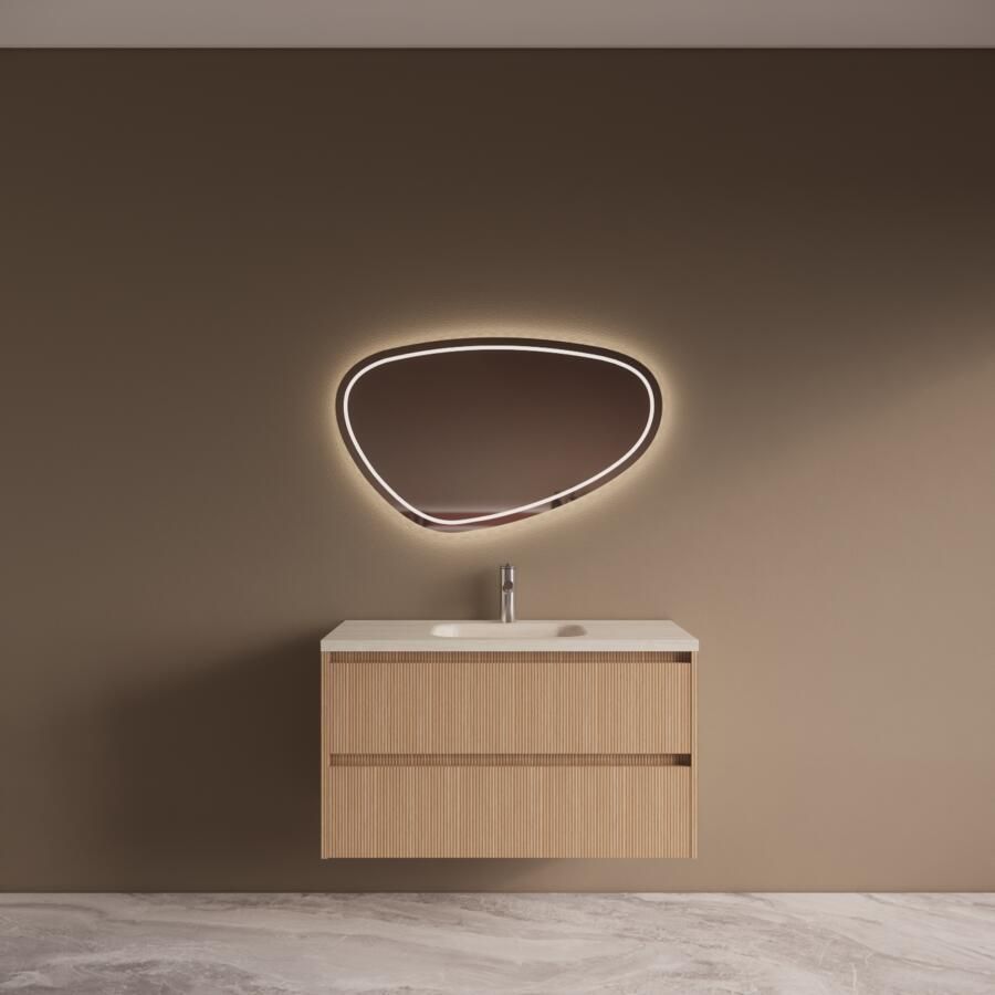 Boss & Wessing BWS Riga Licht Eiken Japandi Badmeubelset Met Wastafel 100 cm Travertin Sintered Stone Keramisch
