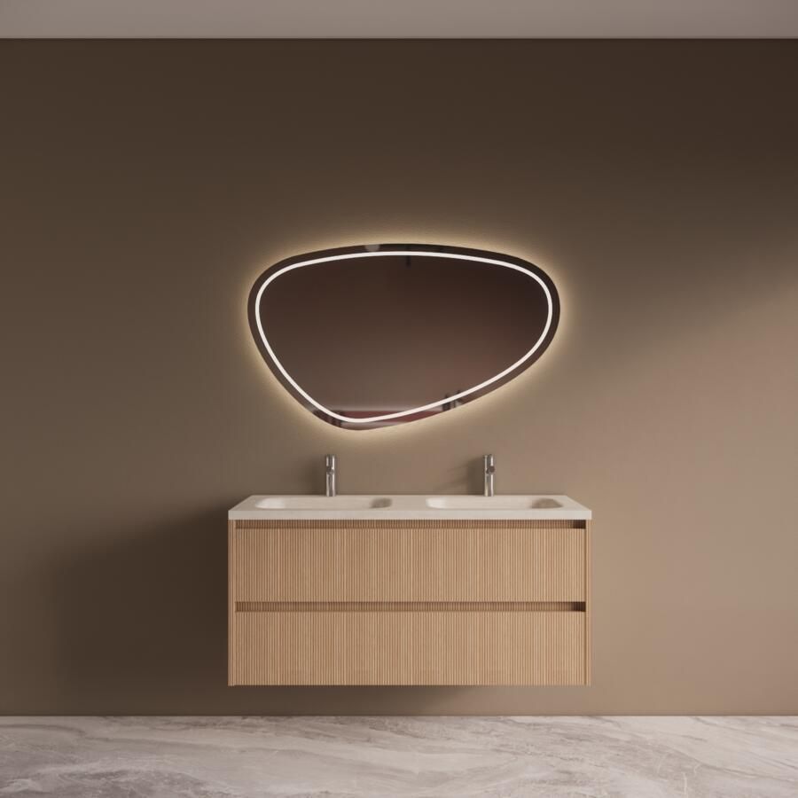 Boss & Wessing BWS Riga Licht Eiken Japandi Badmeubelset Met Wastafel 120 cm Travertin Sintered Stone Keramisch