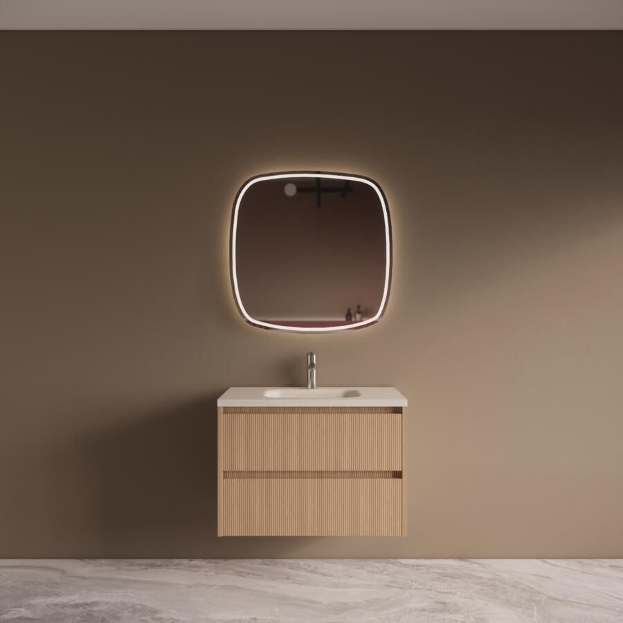 Boss & Wessing BWS Riga Licht Eiken Japandi Badmeubelset Met Wastafel 60 cm Travertin Sintered Stone Keramisch