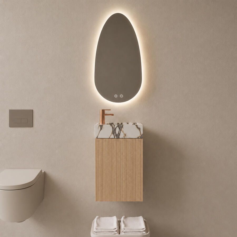 Boss & Wessing BWS Riga Licht Eiken Japandi Toiletmeubel Met Fontein 40x50x22 cm Calacatta Viola