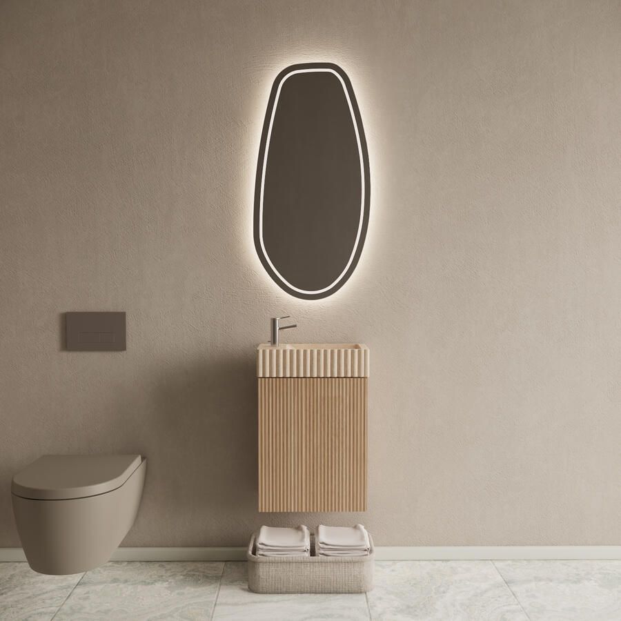 Boss & Wessing BWS Riga Licht Eiken Japandi Toiletmeubel Met Fontein 40x50x22 cm Travertin Geribbeld