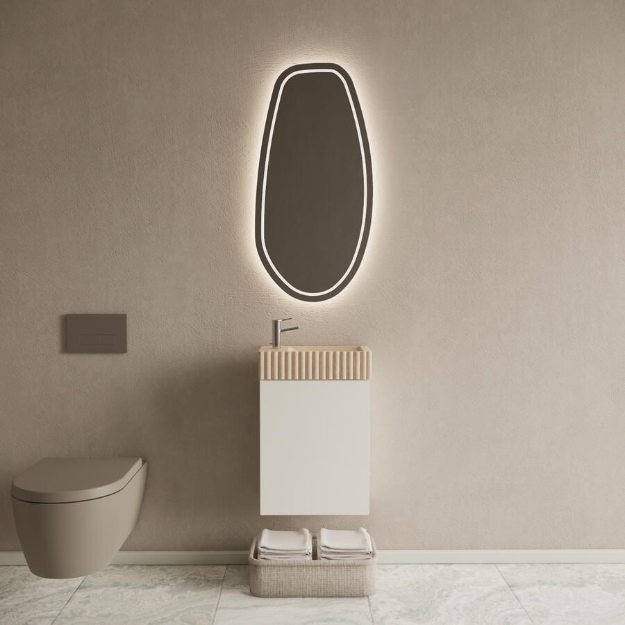 Boss & Wessing BWS Riga Mat Wit Toiletmeubel Met Fontein 40x50x22 cm Travertin Geribbeld