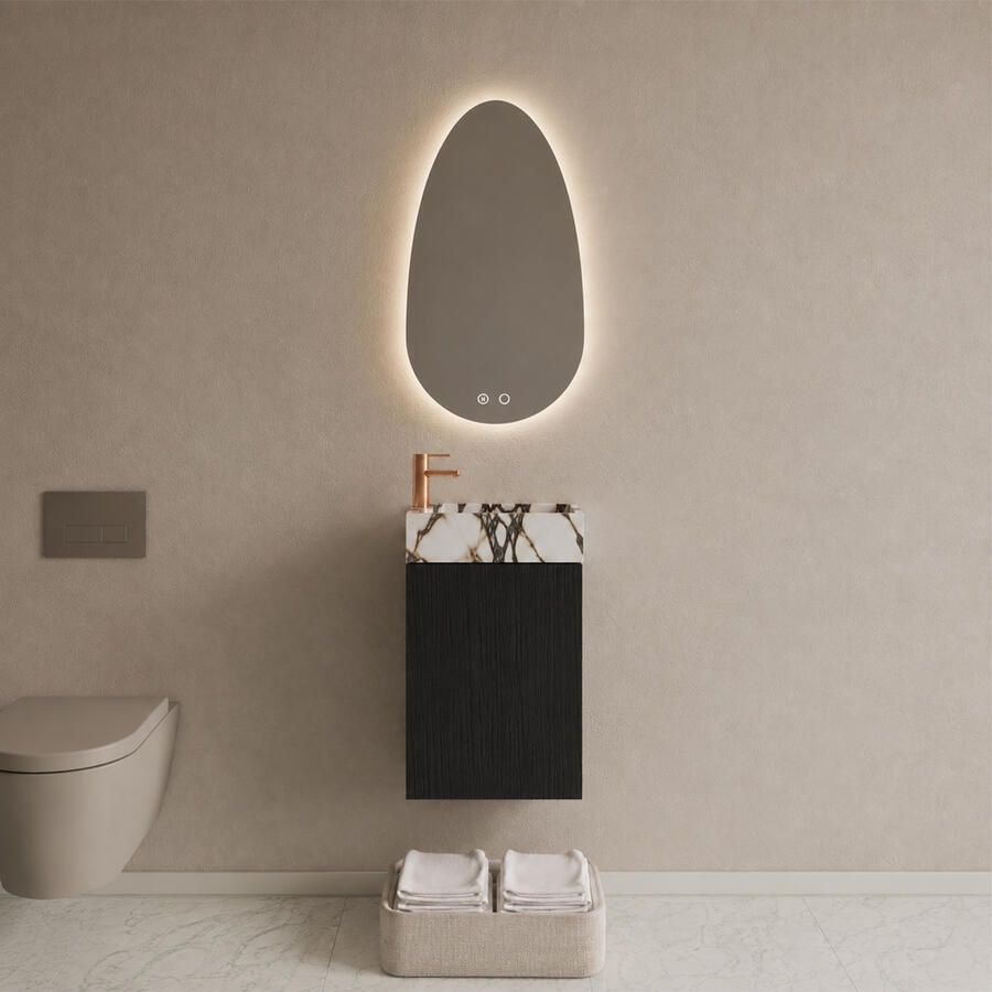 Boss & Wessing BWS Riga Mat Zwart Toiletmeubel Met Fontein 40x50x22 cm Calacatta Viola