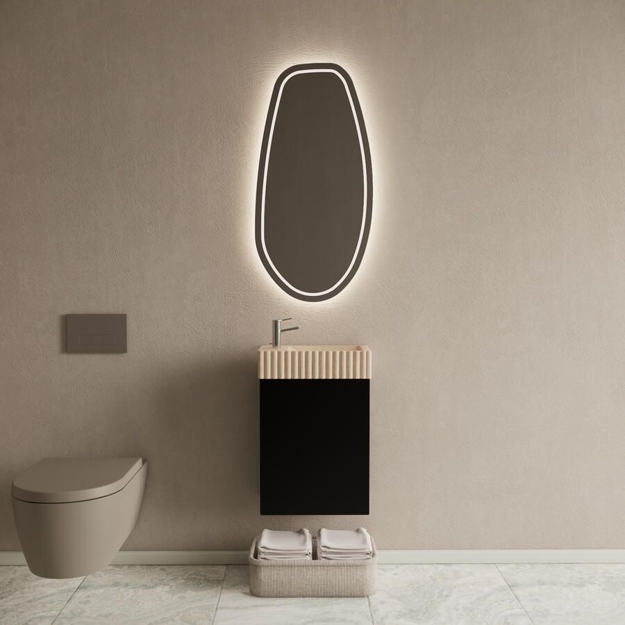 Boss & Wessing BWS Riga Mat Zwart Toiletmeubel Met Fontein 40x50x22 cm Travertin Geribbeld