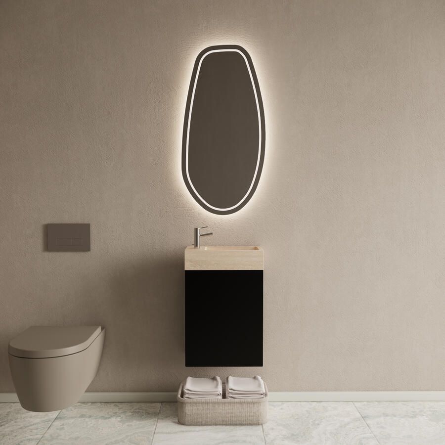 Boss & Wessing BWS Riga Mat Zwart Toiletmeubel Met Fontein 40x50x22 cm Travertin