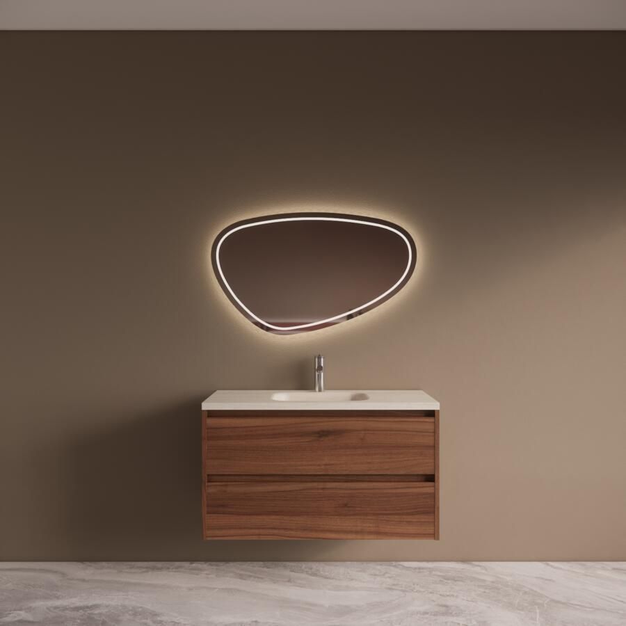 Boss & Wessing BWS Riga Walnoot Badmeubelset Met Wastafel 120 cm Travertin Sintered Stone Keramisch