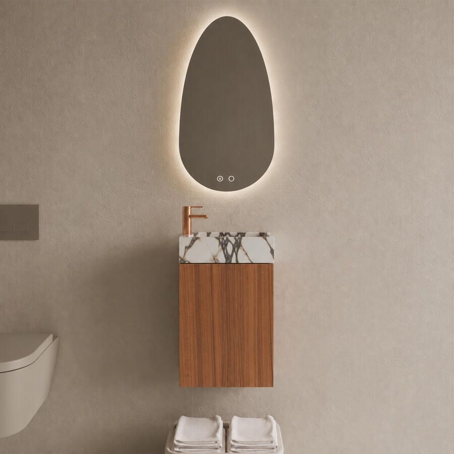 Boss & Wessing BWS Riga Walnoot Toiletmeubel Met Fontein 40x50x22 cm Calacatta Viola
