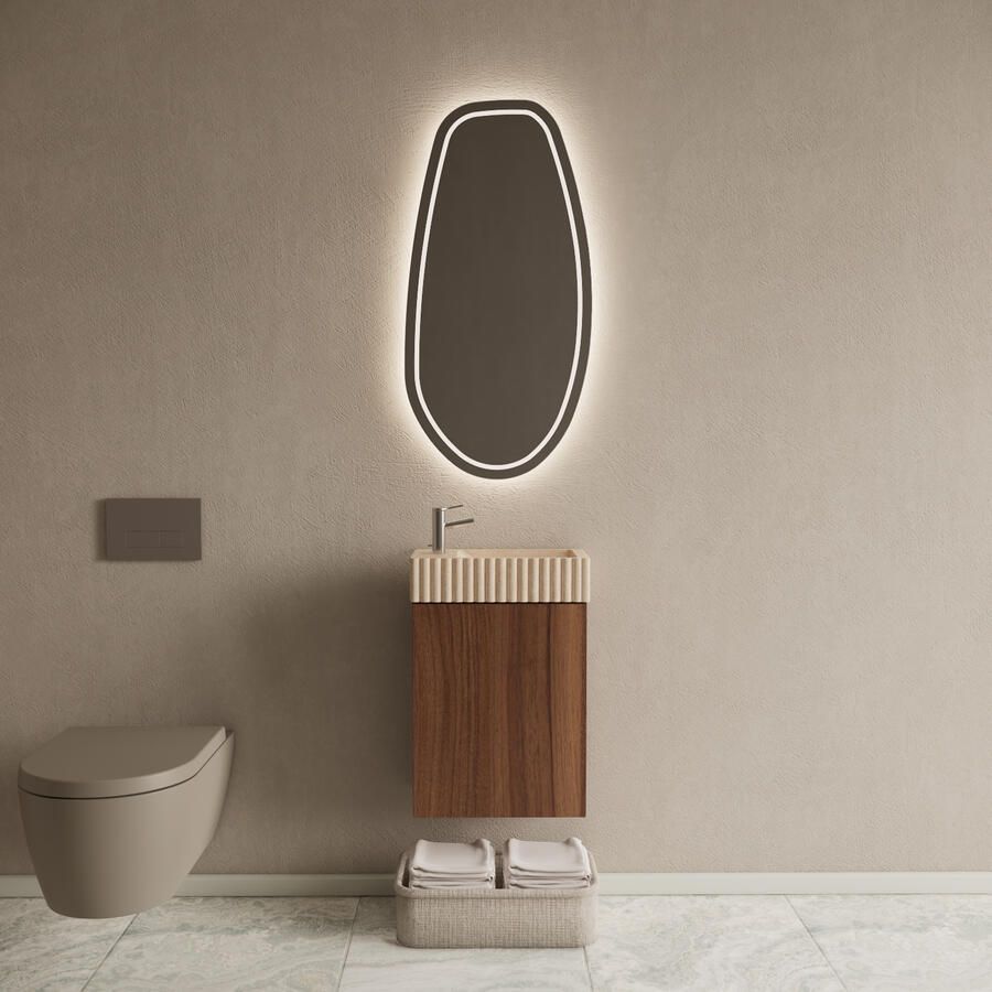 Boss & Wessing BWS Riga Walnoot Toiletmeubel Met Fontein 40x50x22 cm Travertin Geribbeld