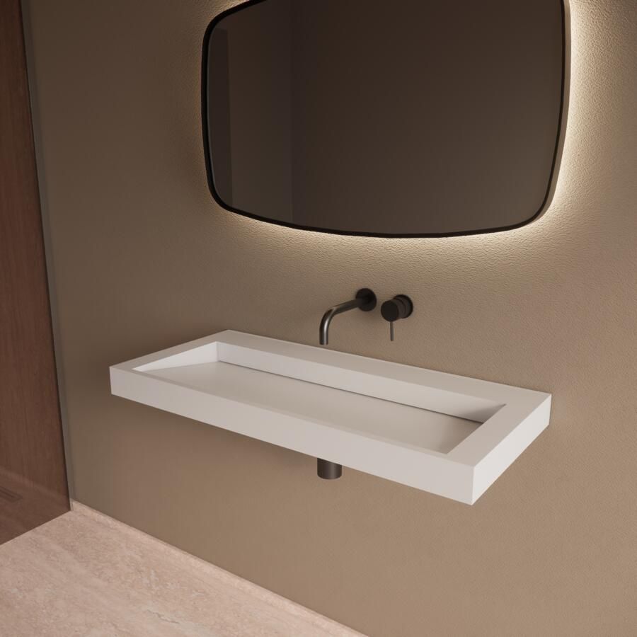 Boss & Wessing BWS Wastafel Pure 100 cm Solid Surface Mat Wit Zonder Kraangat