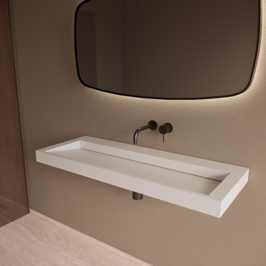 Boss & Wessing BWS Wastafel Pure 120 cm Solid Surface Mat Wit Zonder Kraangat