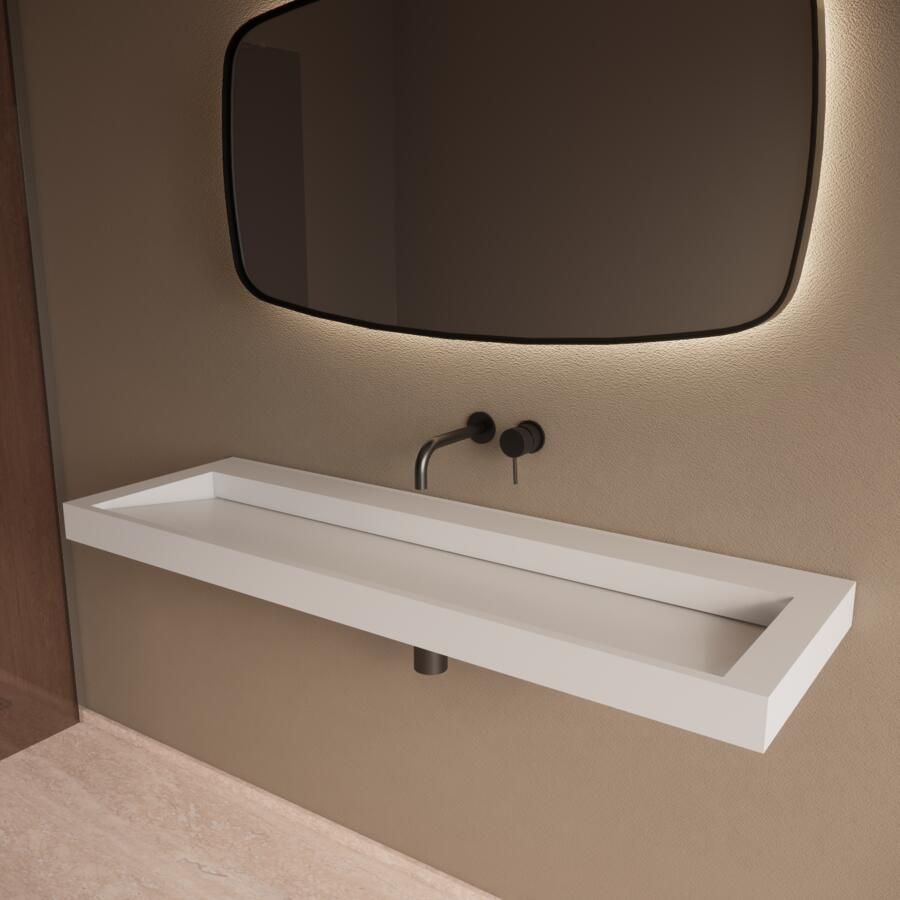 Boss & Wessing BWS Wastafel Pure 140 cm Solid Surface Mat Wit 2 Kraangaten