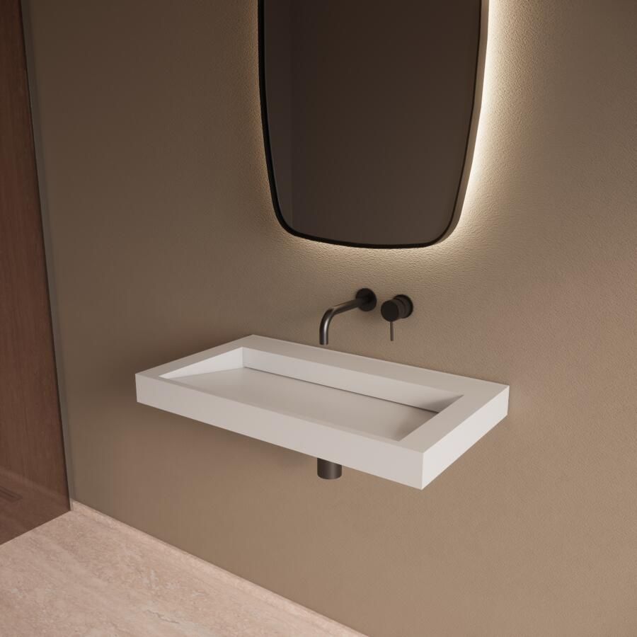 Boss & Wessing BWS Wastafel Pure 80 cm Solid Surface Mat Wit Zonder Kraangat