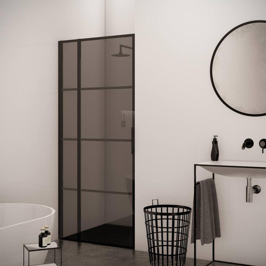Aqua Splash Zijwand voor AQS Douchecabine Smoke Frame 120x200 cm Rookglas Mat Zwart Raster R-be-c120sg-fff