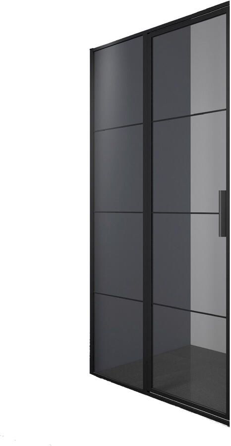 Aqua Splash Zijwand voor AQS Douchecabine Smoke Frame 90x200 cm Rookglas Mat Zwart Raster R-be-c90sg-fff