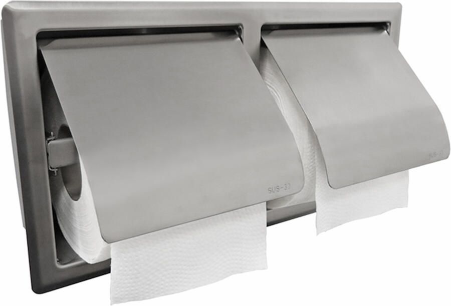 Boss & Wessing Dubbele Toiletrolhouder Inbouw BWS Boston met Klep RVS