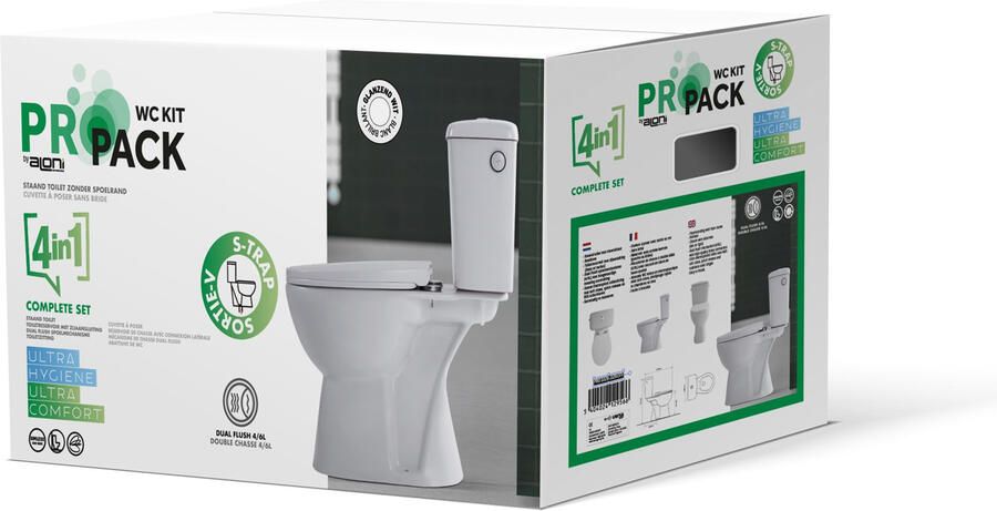 Boss & Wessing Duoblok Toilet BWS Amora Randloos Met Zitting Softclose Glans wit (AO Vloeruitlaat)