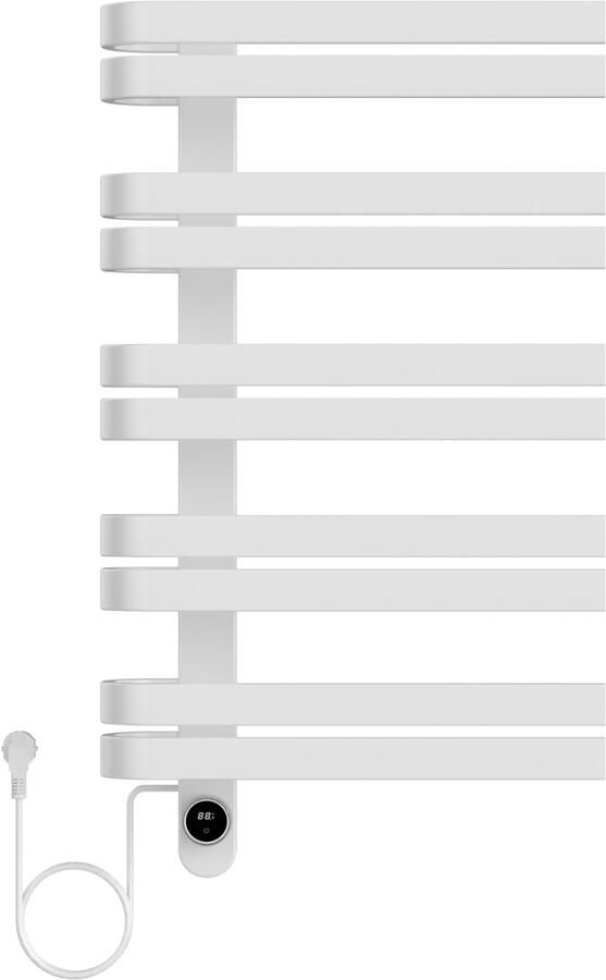 Boss & Wessing Elektrische Handdoekradiator BWS Calor 90x50 cm 225 Watt Smart Wifi Glans Wit Aansluiting Links