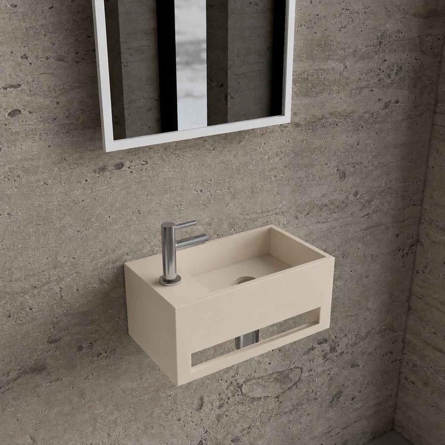 Boss & Wessing Fonteinset BWS Solid Surface Met Handdoekhouder Links Mat Beige Chroom