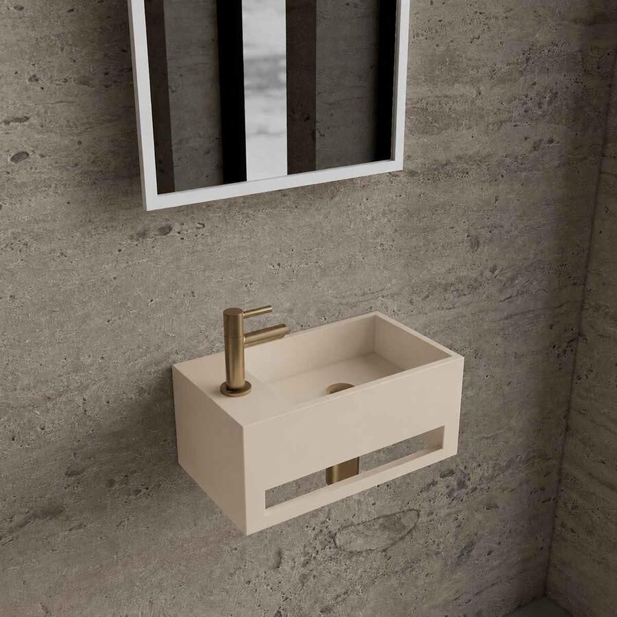 Boss & Wessing Fonteinset BWS Solid Surface Met Handdoekhouder Links Mat Beige Goud